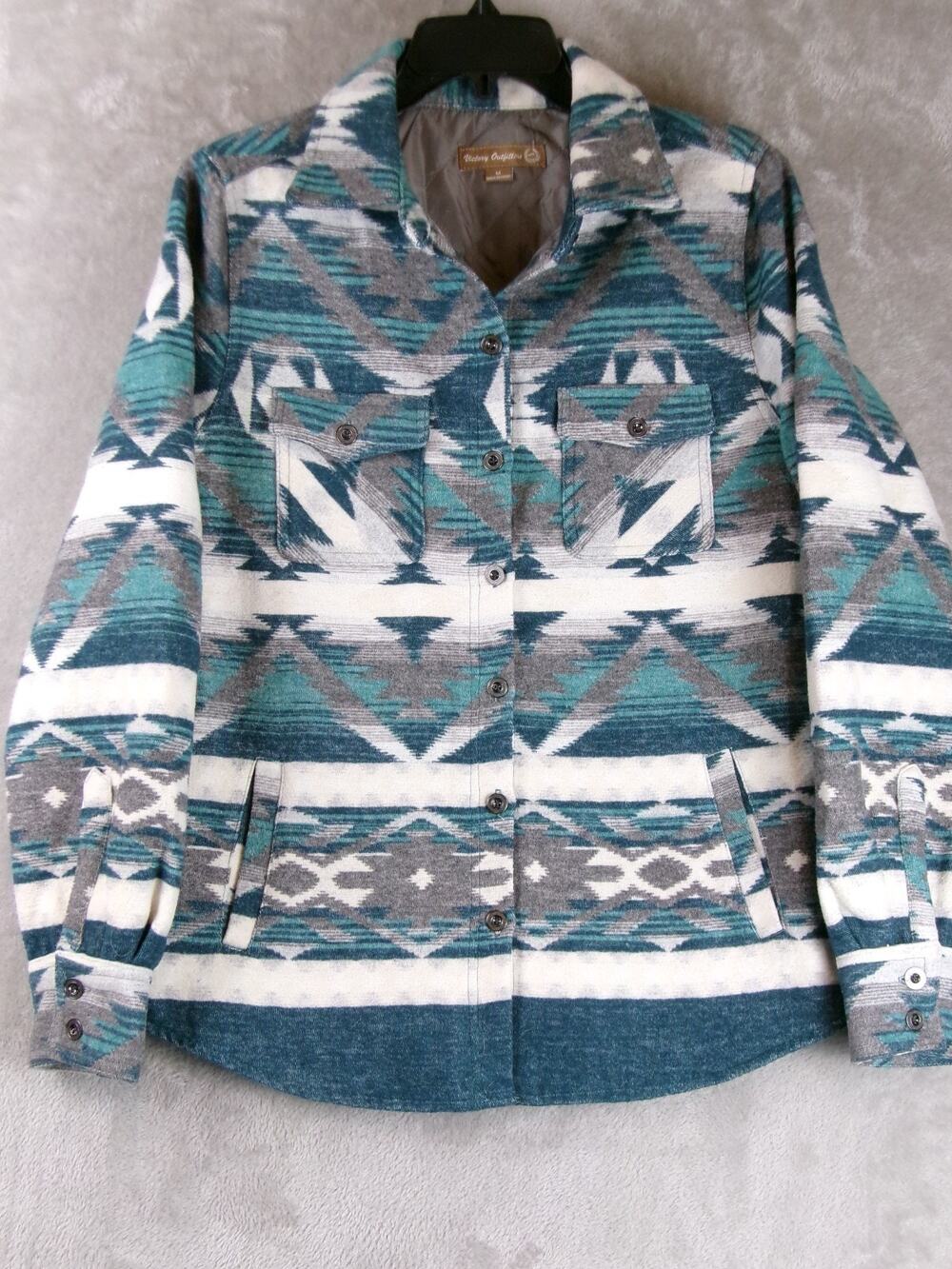 Victory Outfitters Women's M Teal Wool Blend Button Front Jacket Aztec Southwest